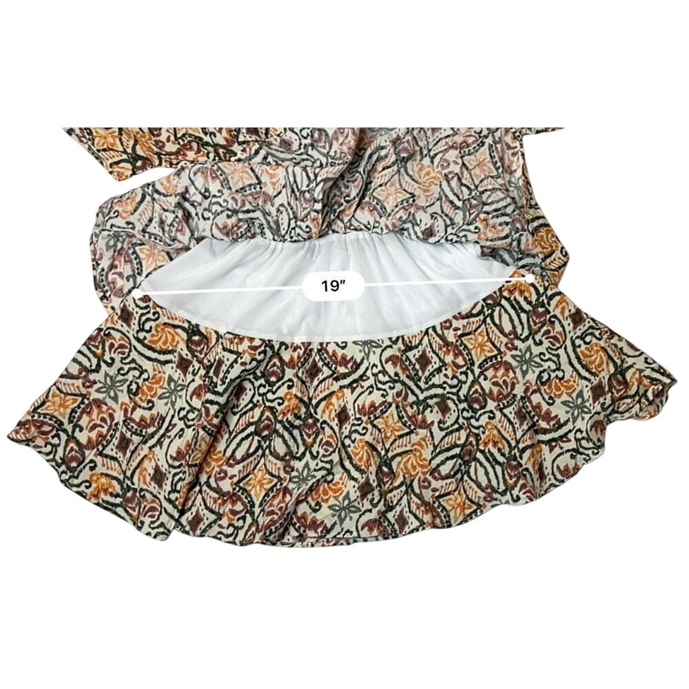 Zara AOP Ikat Print Tiered Elastic Waist Dress Tan Green Tribal MEDIUM Boho Chic - Picture 8 of 10